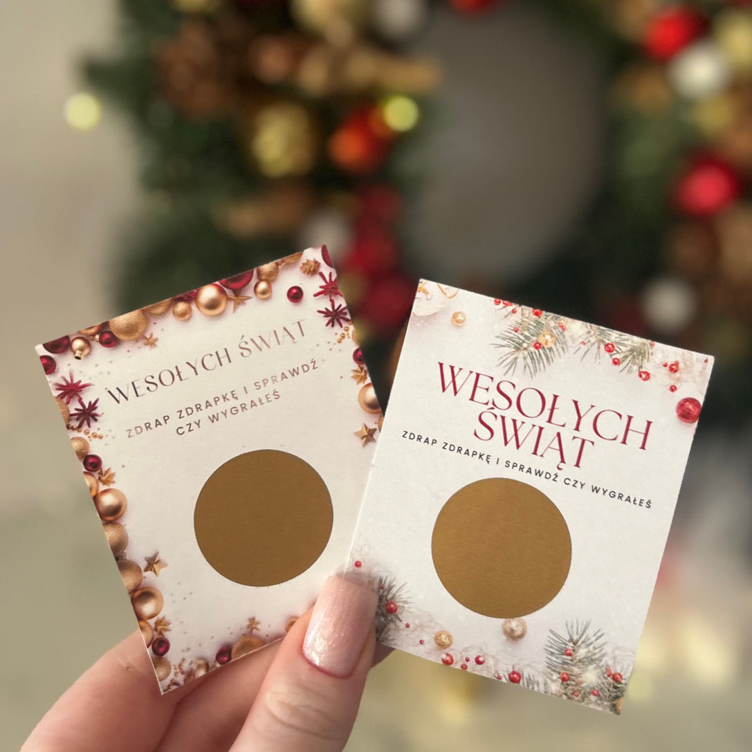 KARTY UPOMINKOWE ZDRAPKI Z LOGO 40 sztuk